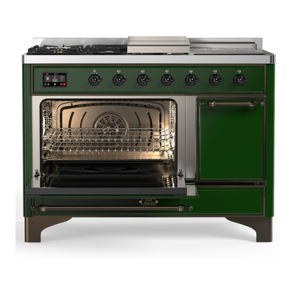 ILVE Majestic III 48" Emerald Green Dual Fuel Range with 5 Burners, Griddle and French Top Solid Door Liquid Propane