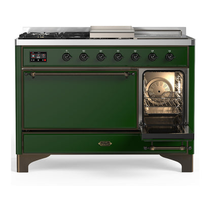 ILVE Majestic III 48" Emerald Green Dual Fuel Range with 5 Burners, Griddle and French Top Solid Door Liquid Propane