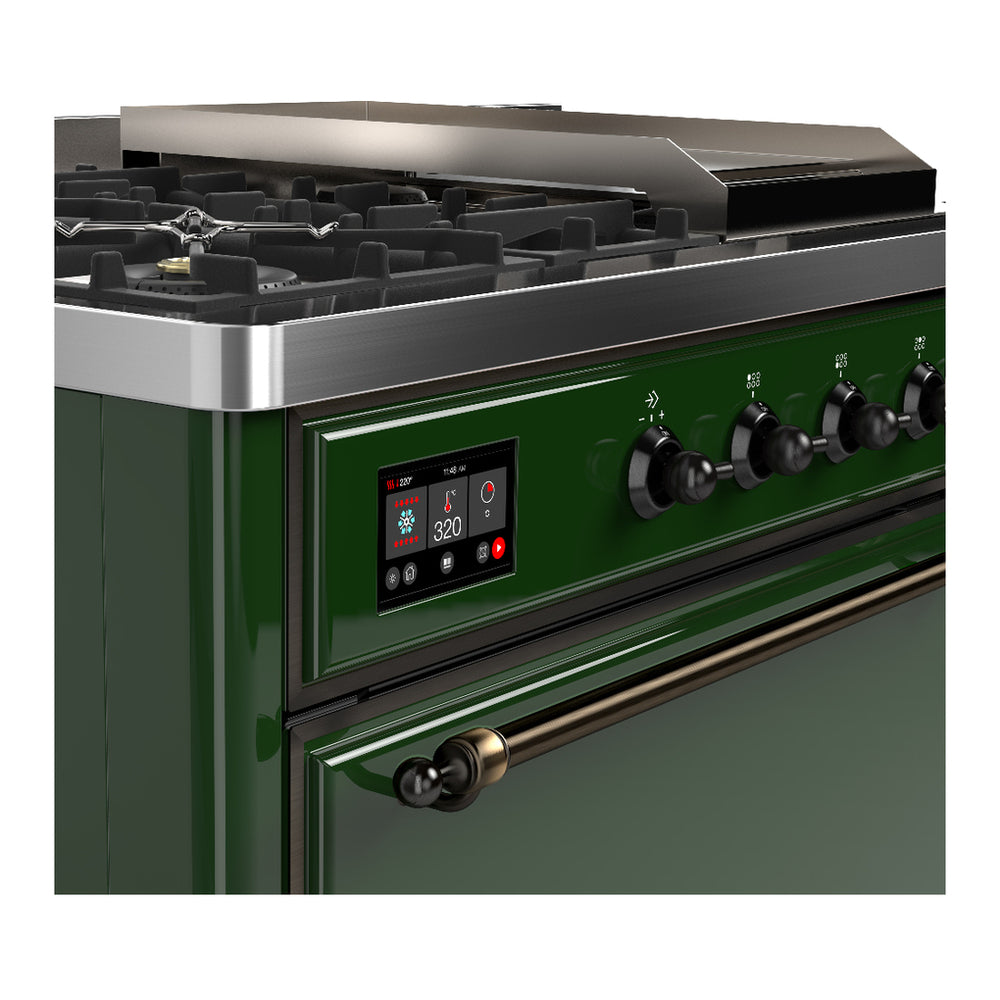 ILVE Majestic III 48" Emerald Green Dual Fuel Range with 5 Burners, Griddle and French Top Solid Door Liquid Propane