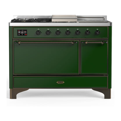 ILVE Majestic III 48" Emerald Green Dual Fuel Range with 5 Burners, Griddle and French Top Solid Door Natural Gas