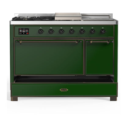ILVE Majestic III 48" Emerald Green Dual Fuel Range with 5 Burners, Griddle and French Top Solid Door Natural Gas