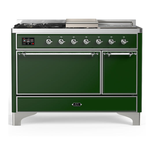 ILVE Majestic III 48" Emerald Green Dual Fuel Range with 5 Burners, Griddle and French Top Solid Door Natural Gas