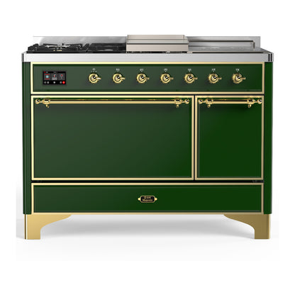ILVE Majestic III 48" Emerald Green Dual Fuel Range with 5 Burners, Griddle and French Top Solid Door Liquid Propane