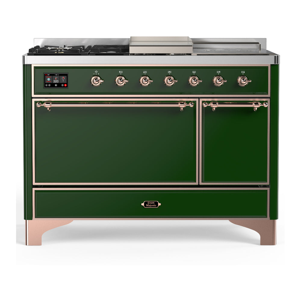 ILVE Majestic III 48" Emerald Green Dual Fuel Range with 5 Burners, Griddle and French Top Solid Door Natural Gas