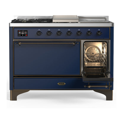 ILVE Majestic III 48" Midnight Blue Dual Fuel Range with 5 Burners, Griddle and French Top Solid Door Natural Gas