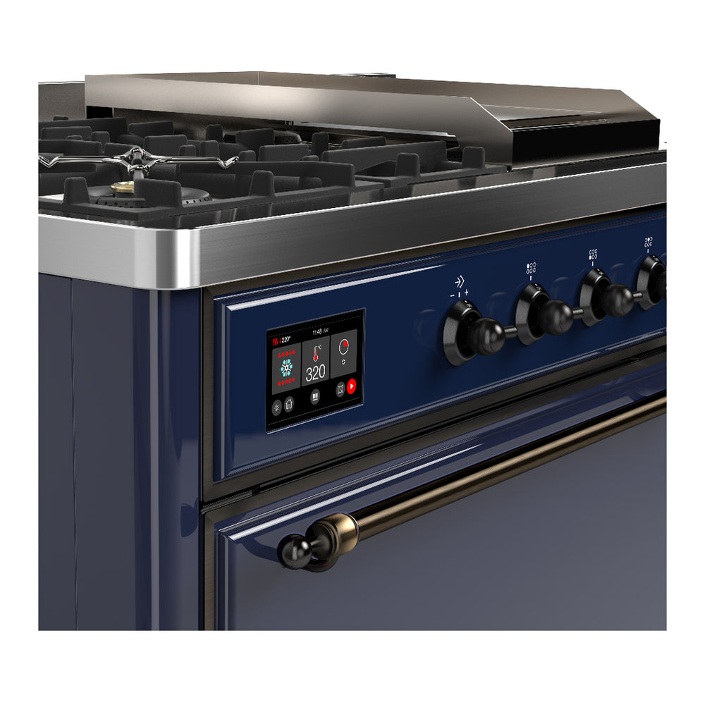 ILVE Majestic III 48" Midnight Blue Dual Fuel Range with 5 Burners, Griddle and French Top Solid Door Natural Gas