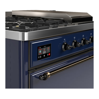 ILVE Majestic III 48" Midnight Blue Dual Fuel Range with 5 Burners, Griddle and French Top Solid Door Natural Gas