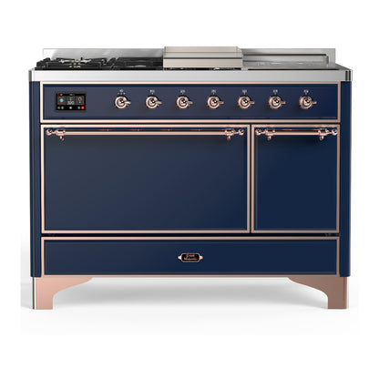 ILVE Majestic III 48" Midnight Blue Dual Fuel Range with 5 Burners, Griddle and French Top Solid Door Liquid Propane