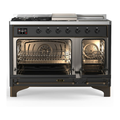 ILVE Majestic III 48" Graphite Matte Dual Fuel Range with 5 Burners, Griddle and French Top Solid Door Liquid Propane