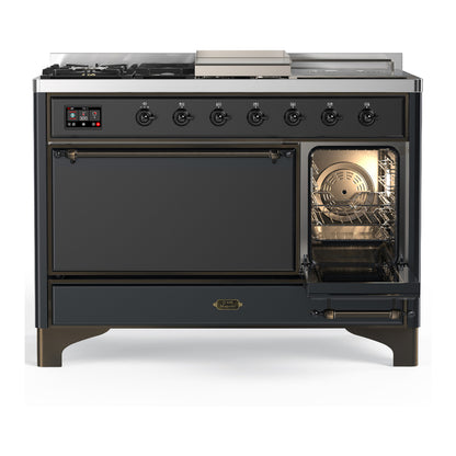 ILVE Majestic III 48" Graphite Matte Dual Fuel Range with 5 Burners, Griddle and French Top Solid Door Liquid Propane