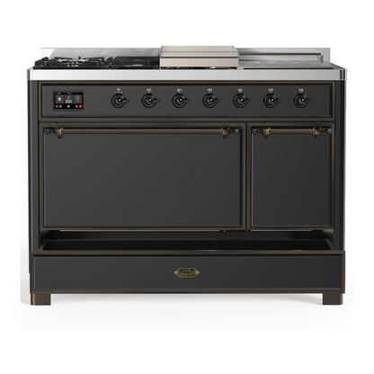 ILVE Majestic III 48" Graphite Matte Dual Fuel Range with 5 Burners, Griddle and French Top Solid Door Liquid Propane