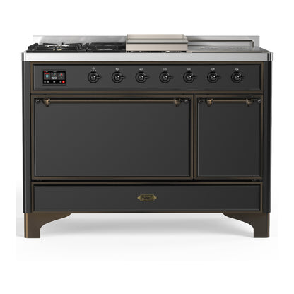 ILVE Majestic III 48" Graphite Matte Dual Fuel Range with 5 Burners, Griddle and French Top Solid Door Natural Gas