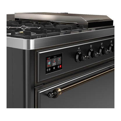 ILVE Majestic III 48" Graphite Matte Dual Fuel Range with 5 Burners, Griddle and French Top Solid Door Natural Gas