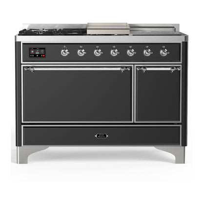 ILVE Majestic III 48" Graphite Matte Dual Fuel Range with 5 Burners, Griddle and French Top Solid Door Liquid Propane
