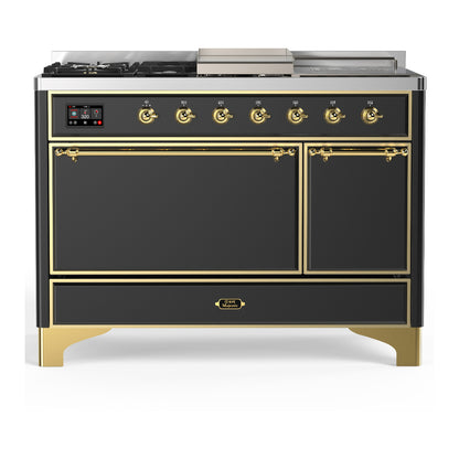 ILVE Majestic III 48" Graphite Matte Dual Fuel Range with 5 Burners, Griddle and French Top Solid Door Natural Gas