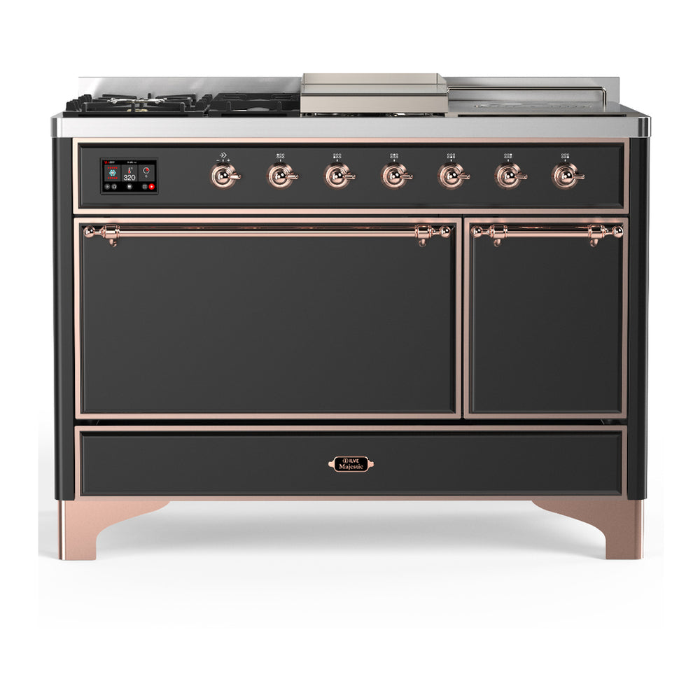 ILVE Majestic III 48" Graphite Matte Dual Fuel Range with 5 Burners, Griddle and French Top Solid Door Natural Gas