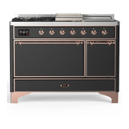 ILVE Majestic III 48" Graphite Matte Dual Fuel Range with 5 Burners, Griddle and French Top Solid Door Natural Gas