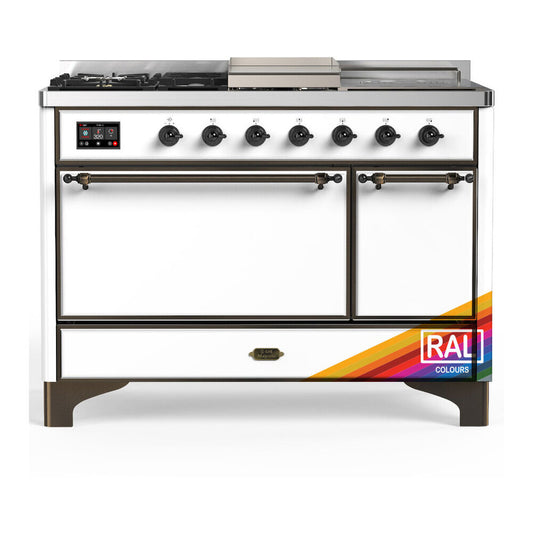 ILVE Majestic III 48" RAL Dual Fuel Range with 5 Burners, Griddle and French Top Solid Door Natural Gas