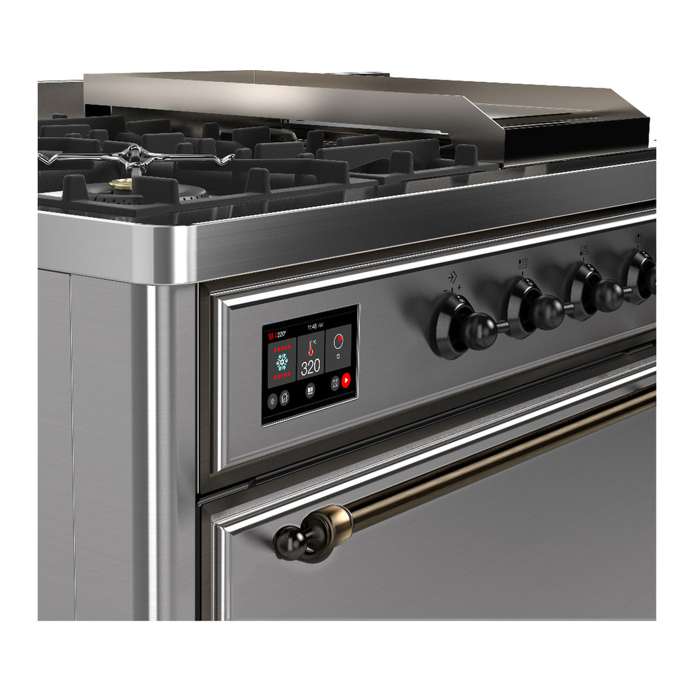 ILVE Majestic III 48" Stainless Steel Dual Fuel Range with 5 Burners, Griddle and French Top Solid Door Natural Gas