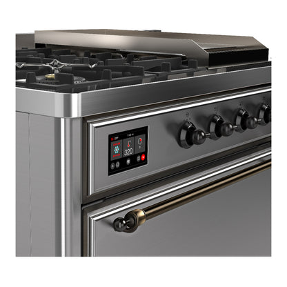 ILVE Majestic III 48" Stainless Steel Dual Fuel Range with 5 Burners, Griddle and French Top Solid Door Natural Gas