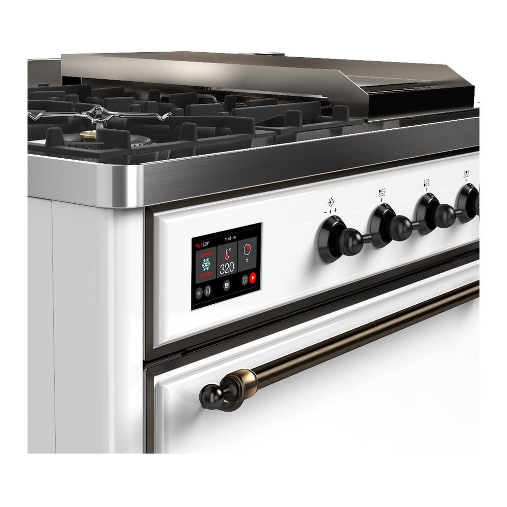 ILVE Majestic III 48" White Dual Fuel Range with 5 Burners, Griddle and French Top Solid Door Natural Gas
