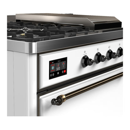 ILVE Majestic III 48" White Dual Fuel Range with 5 Burners, Griddle and French Top Solid Door Natural Gas