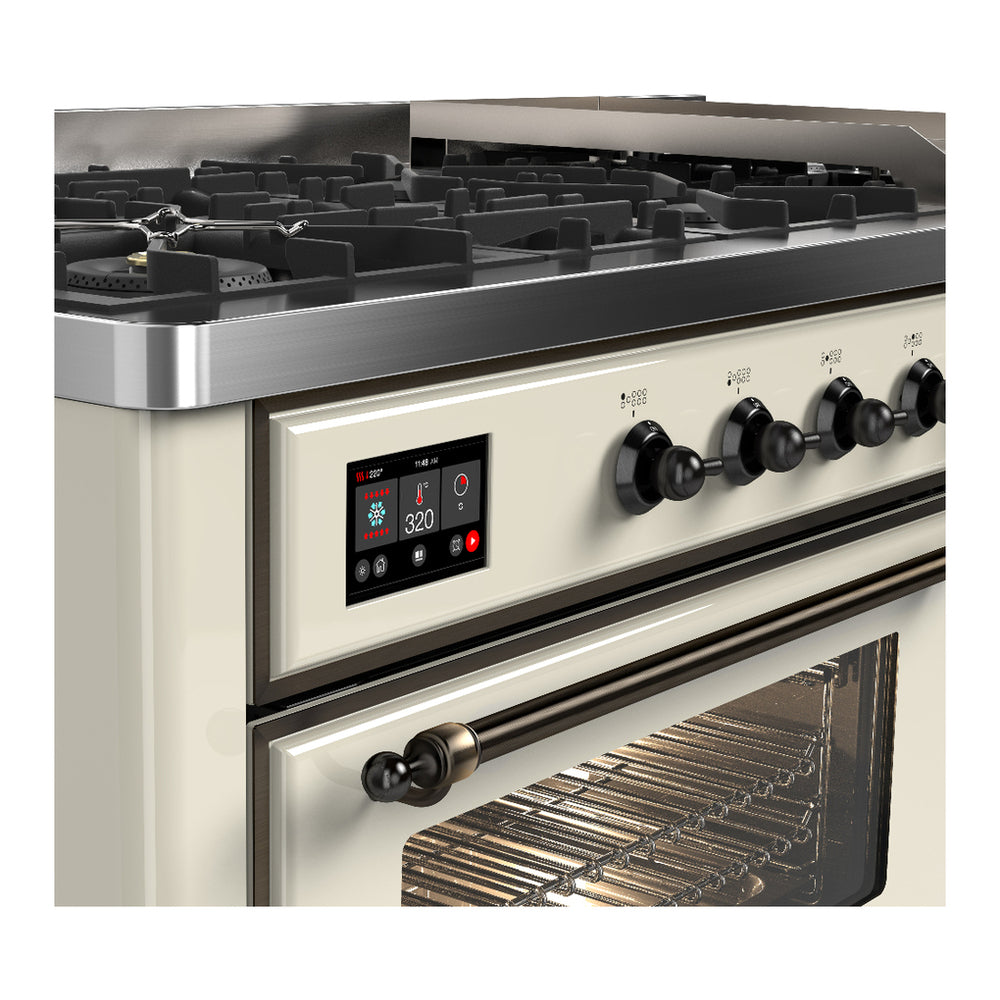 ILVE Majestic III 60" Antique White Dual Fuel Range with 9 Burners and Griddle Triple Glass Door Liquid Propane