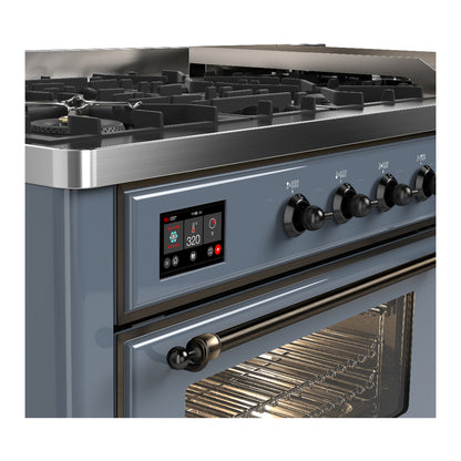 ILVE Majestic III 60" Blue Grey Dual Fuel Range with 9 Burners and Griddle Triple Glass Door Natural Gas