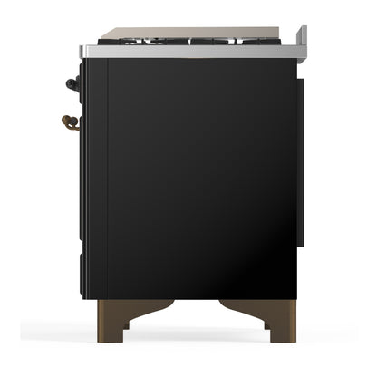 ILVE Majestic III 60" Glossy Black Dual Fuel Range with 9 Burners and Griddle Triple Glass Door Liquid Propane
