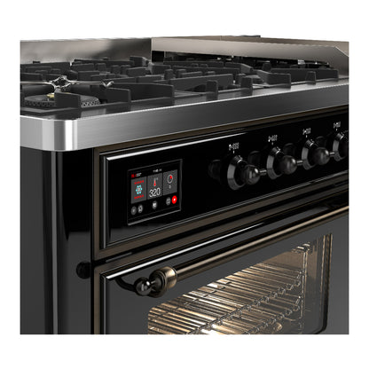 ILVE Majestic III 60" Glossy Black Dual Fuel Range with 9 Burners and Griddle Triple Glass Door Natural Gas