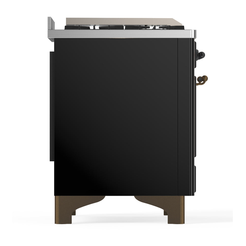 ILVE Majestic III 60" Glossy Black Dual Fuel Range with 9 Burners and Griddle Triple Glass Door Natural Gas
