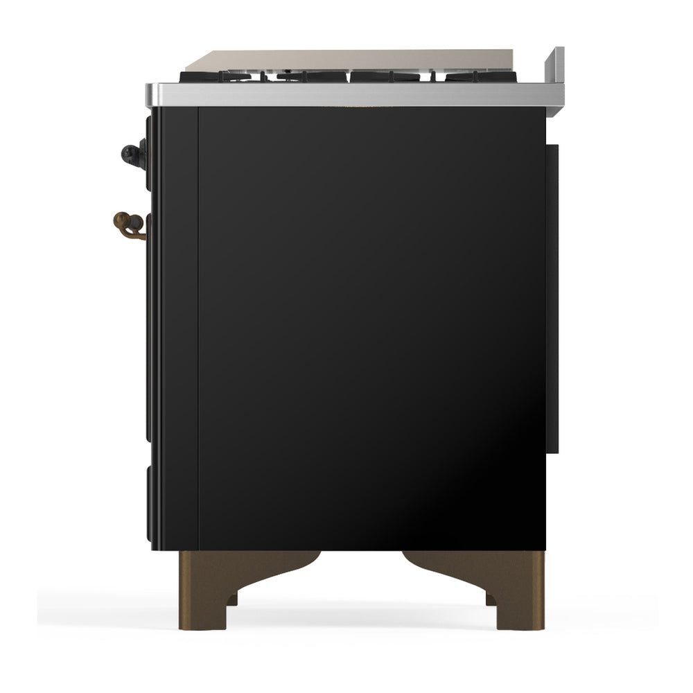 ILVE Majestic III 60" Glossy Black Dual Fuel Range with 9 Burners and Griddle Triple Glass Door Natural Gas