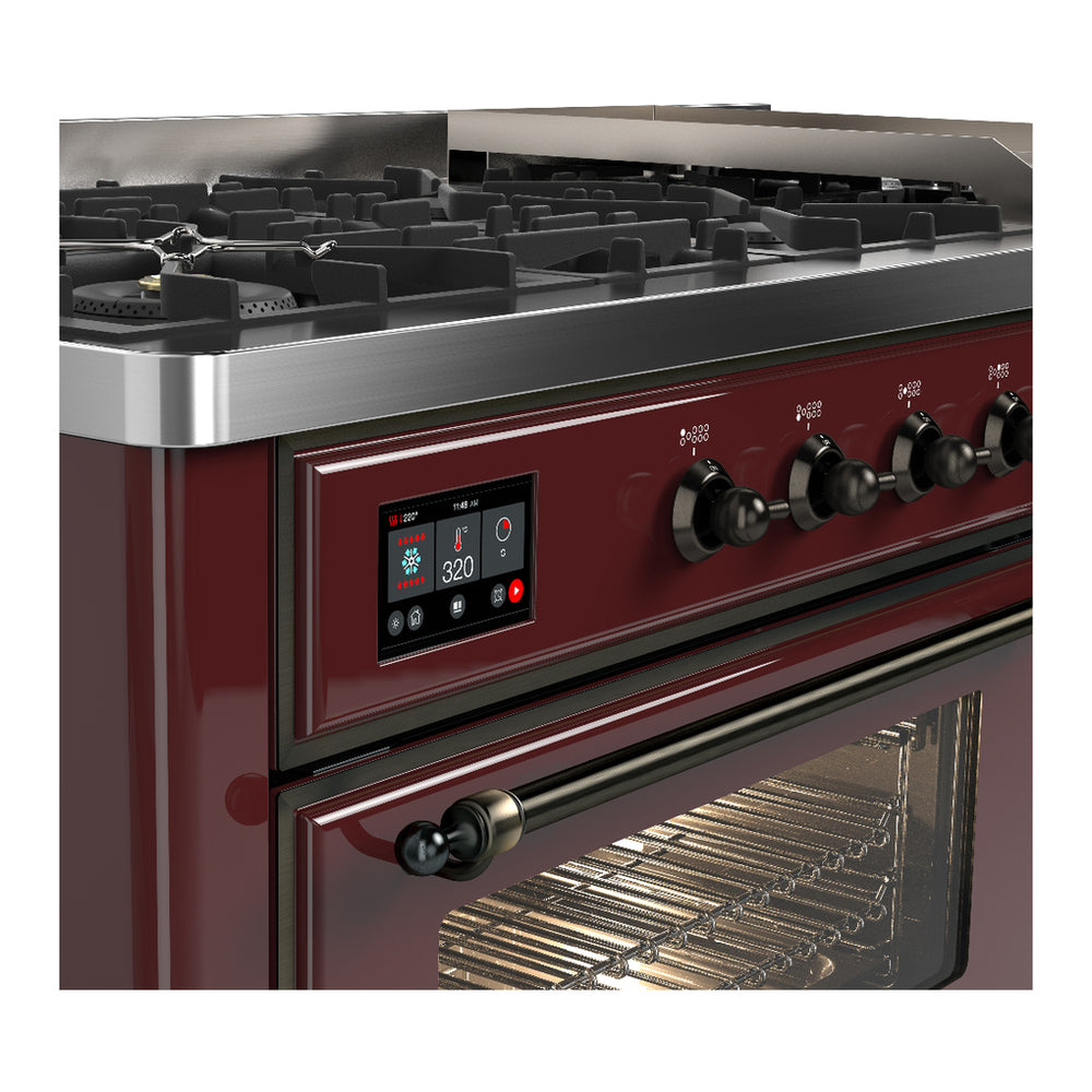ILVE Majestic III 60" Burgundy Dual Fuel Range with 9 Burners and Griddle Triple Glass Door Liquid Propane