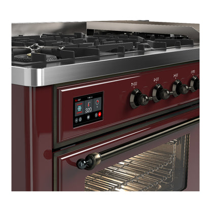 ILVE Majestic III 60" Burgundy Dual Fuel Range with 9 Burners and Griddle Triple Glass Door Liquid Propane