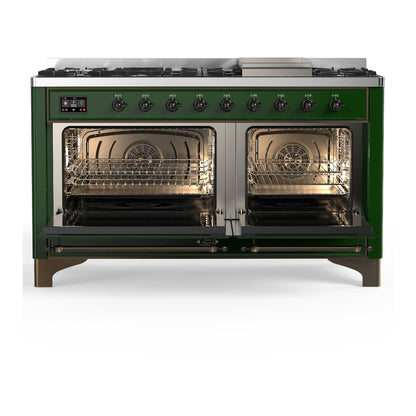 ILVE Majestic III 60" Emerald Green Dual Fuel Range with 9 Burners and Griddle Triple Glass Door Liquid Propane