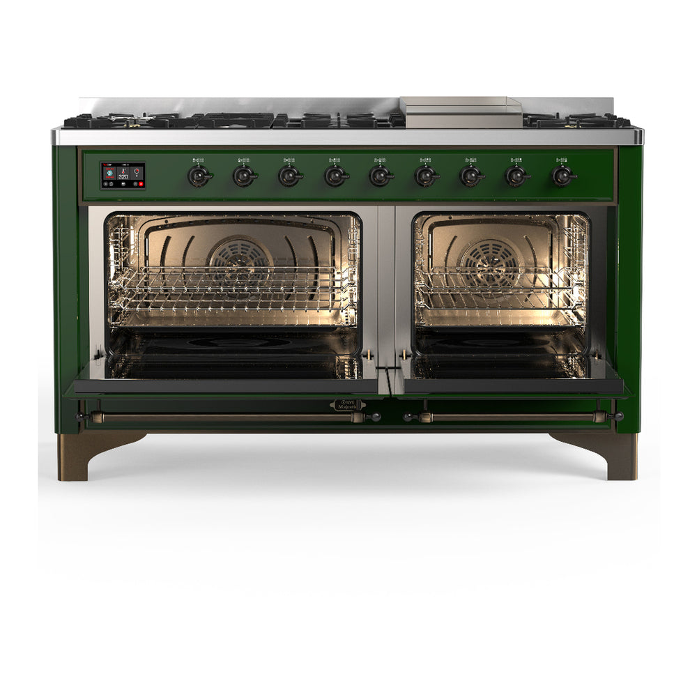 ILVE Majestic III 60" Emerald Green Dual Fuel Range with 9 Burners and Griddle Triple Glass Door Natural Gas