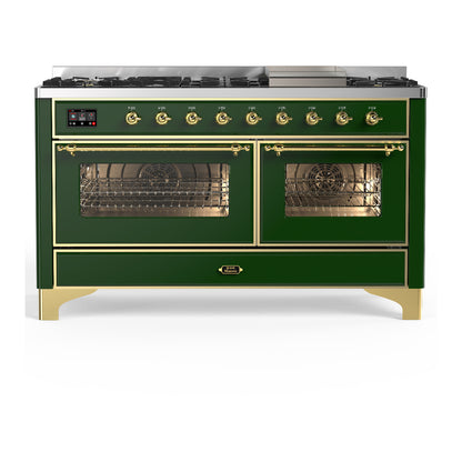 ILVE Majestic III 60" Emerald Green Dual Fuel Range with 9 Burners and Griddle Triple Glass Door Natural Gas