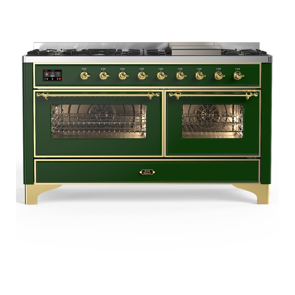 ILVE Majestic III 60" Emerald Green Dual Fuel Range with 9 Burners and Griddle Triple Glass Door Natural Gas