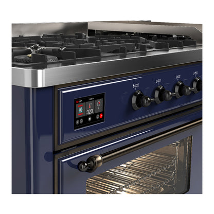 ILVE Majestic III 60" Midnight Blue Dual Fuel Range with 9 Burners and Griddle Triple Glass Door Liquid Propane