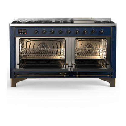 ILVE Majestic III 60" Midnight Blue Dual Fuel Range with 9 Burners and Griddle Triple Glass Door Natural Gas