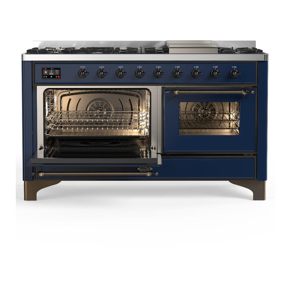 ILVE Majestic III 60" Midnight Blue Dual Fuel Range with 9 Burners and Griddle Triple Glass Door Natural Gas