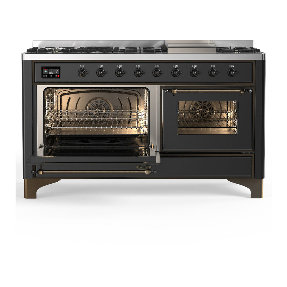 ILVE Majestic III 60" Graphite Matte Dual Fuel Range with 9 Burners and Griddle Triple Glass Door Natural Gas
