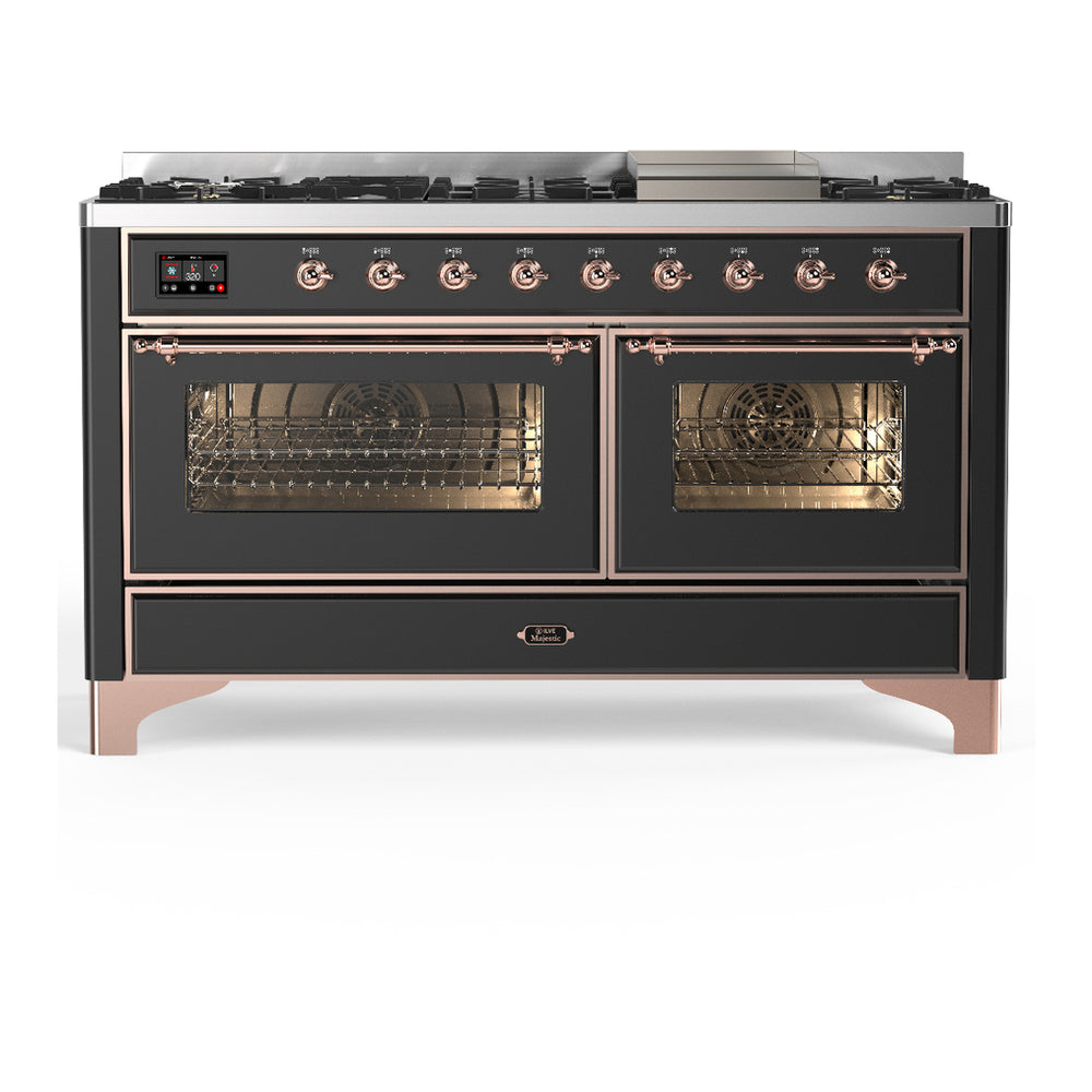 ILVE Majestic III 60" Graphite Matte Dual Fuel Range with 9 Burners and Griddle Triple Glass Door Liquid Propane