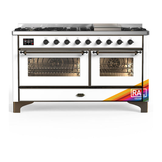 ILVE Majestic III 60" RAL Dual Fuel Range with 9 Burners and Griddle Triple Glass Door Natural Gas