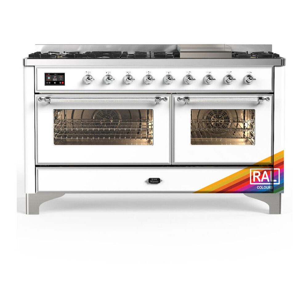 ILVE Majestic III 60" RAL Dual Fuel Range with 9 Burners and Griddle Triple Glass Door Natural Gas