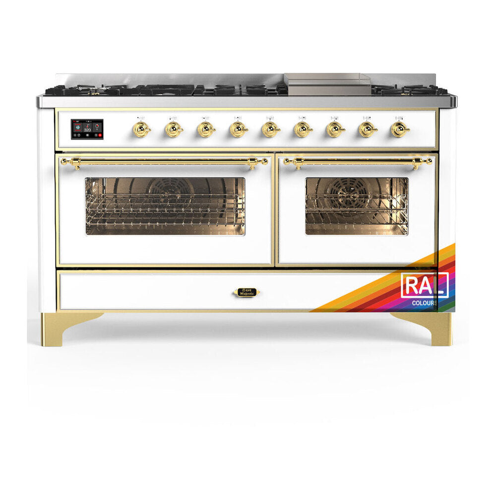 ILVE Majestic III 60" RAL Dual Fuel Range with 9 Burners and Griddle Triple Glass Door Natural Gas