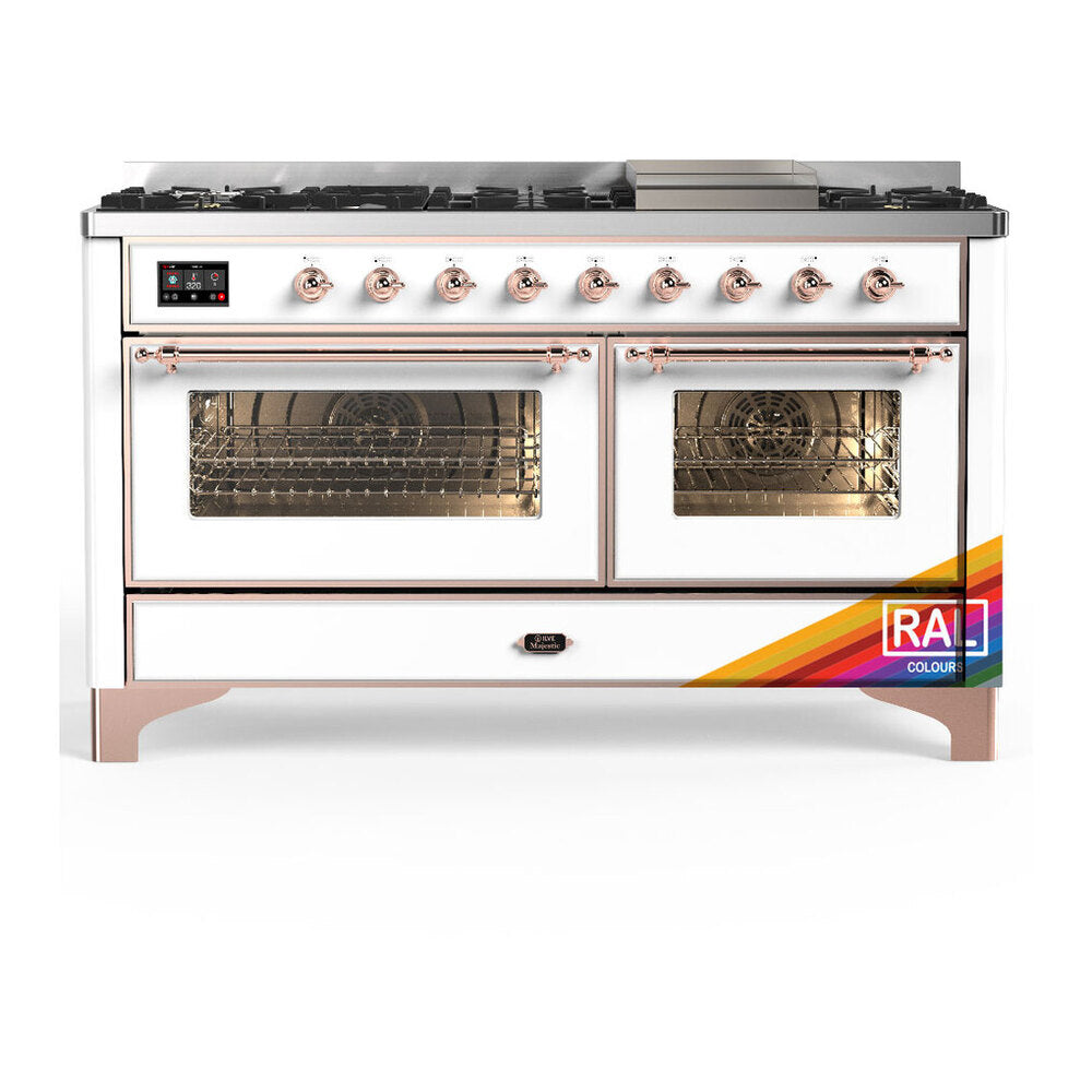 ILVE Majestic III 60" RAL Dual Fuel Range with 9 Burners and Griddle Triple Glass Door Natural Gas
