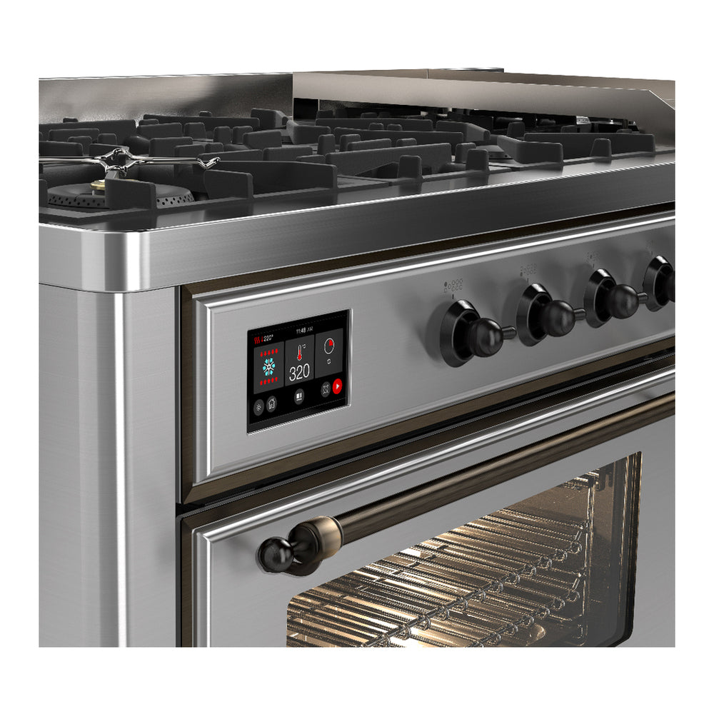 ILVE Majestic III 60" Stainless Steel Dual Fuel Range with 9 Burners and Griddle Triple Glass Door Liquid Propane