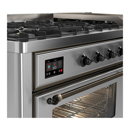 ILVE Majestic III 60" Stainless Steel Dual Fuel Range with 9 Burners and Griddle Triple Glass Door Liquid Propane