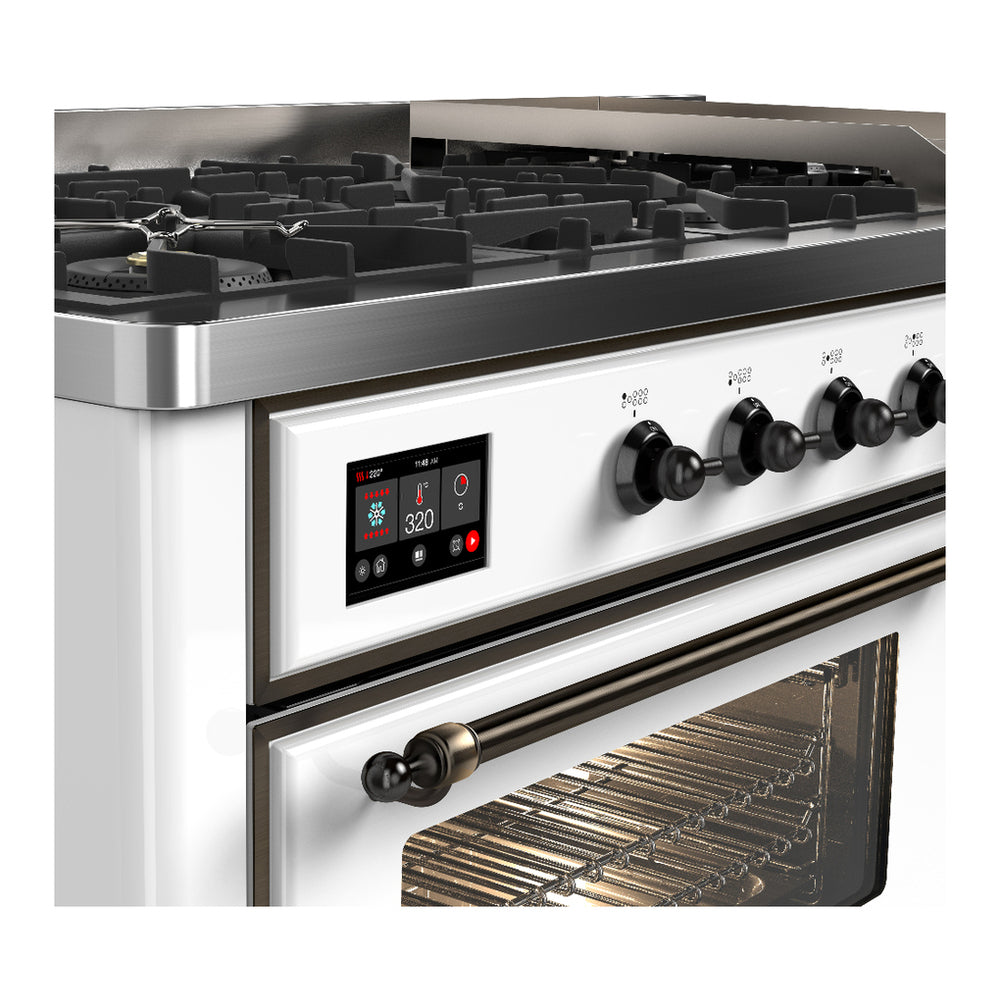 ILVE Majestic III 60" White Dual Fuel Range with 9 Burners and Griddle Triple Glass Door Liquid Propane